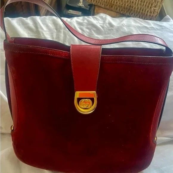 Gucci Red Suede Shoulder Bag